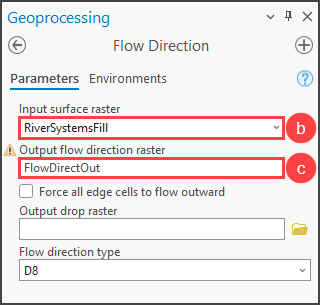 Configuring the Flow Direction tool parameters