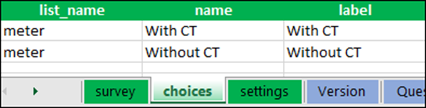 Configuration of the list choices for example 1.
