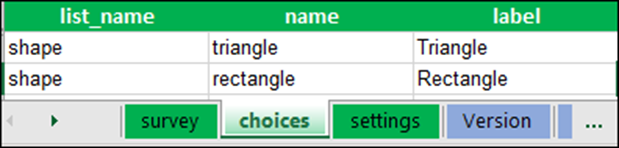Configuration of the list choices for example 2.