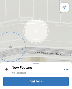 The Add Point button is available with the map crosshairs beyond the location of the user.