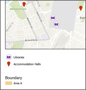 The duplicate layer legend is displayed on the map with Area B removed while the symbol is still maintained on the map from the original layer