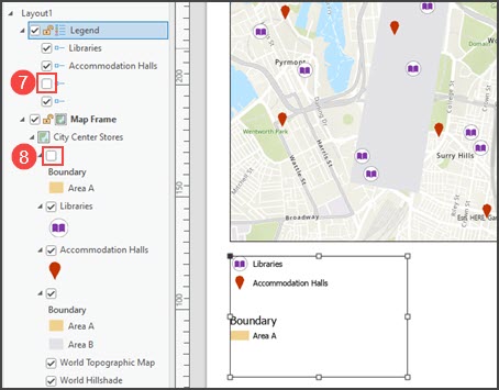 Unchecking the legend item for the original layer, and the duplicate layer in the map frame