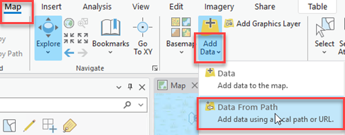 The Data From Path option in ArcGIS Pro.