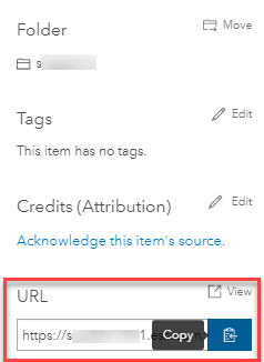 The URL section of the feature service in Portal for ArcGIS.