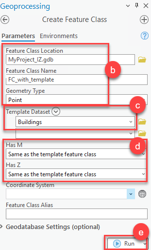 The configured Create Feature Class pane.