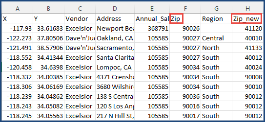 The Excel workbook with a duplicate field renamed.