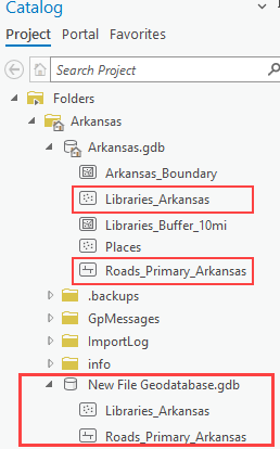 The imported schemas of the feature classes are imported to another geodatabase