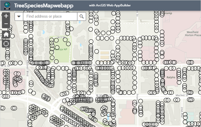 Simple point symbols of the hosted feature layer in ArcGIS Web AppBuilder.