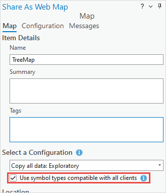 The Share As Web Map pane is to be configured.