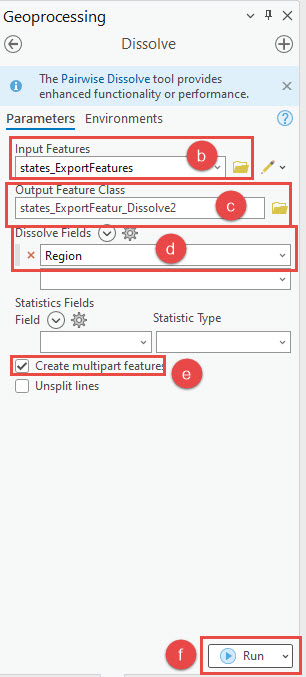 The Dissolve geoprocessing tool to be configured