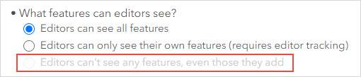 The 'Editors can't see any features, even those they add' option is unavailable.