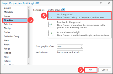 Setting the 3D feature elevation in the Layer Properties dialog box