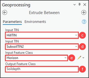 Configuring the Extrude Between tool parameters