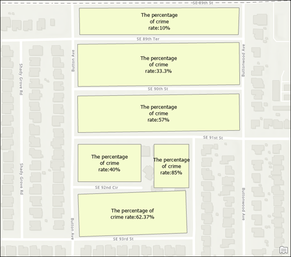 Map displaying percentage labels