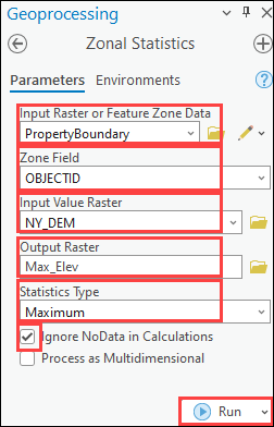 A configured Zonal Statistics pane.