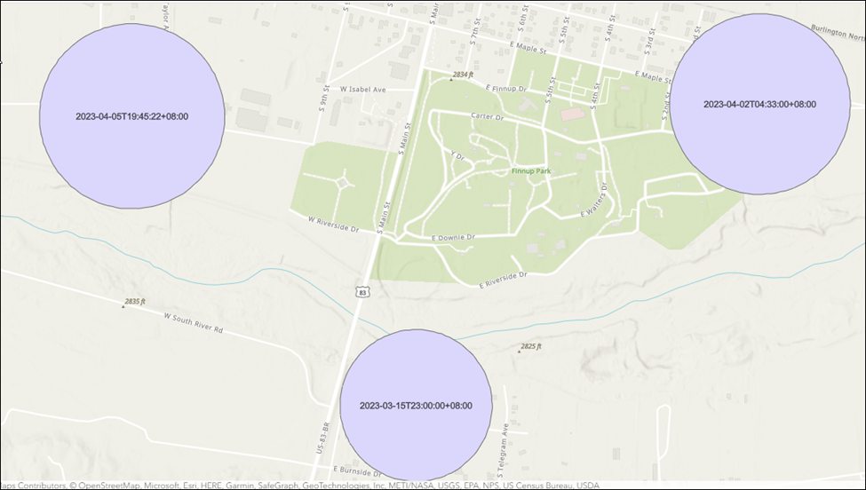 Web map displaying date field labels with timestamps