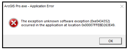 The error message when upgrading or running ArcGIS Pro