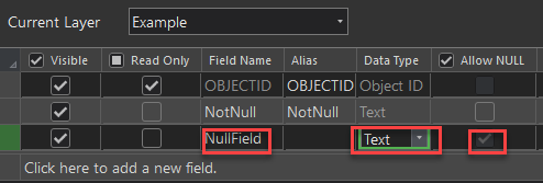 Allow NULL checkbox is checked when creating the new field.