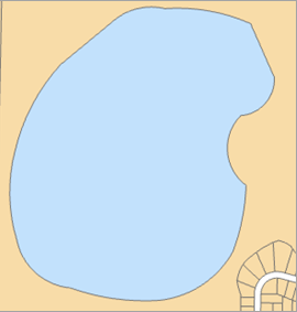 A polygon feature representing a lake in ArcGIS Pro.