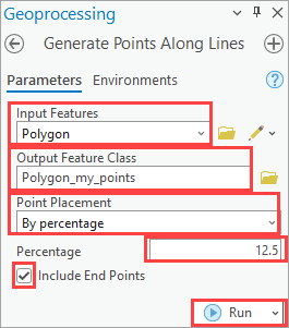 The configured Generate Points Along Lines pane.