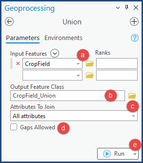 The Union tool parameters in the Geoprocessing pane.