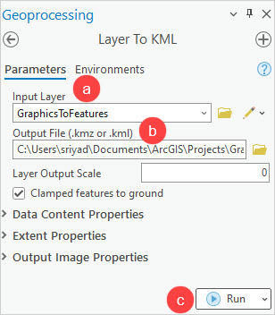 The Layer to KML pane in ArcGIS Pro.