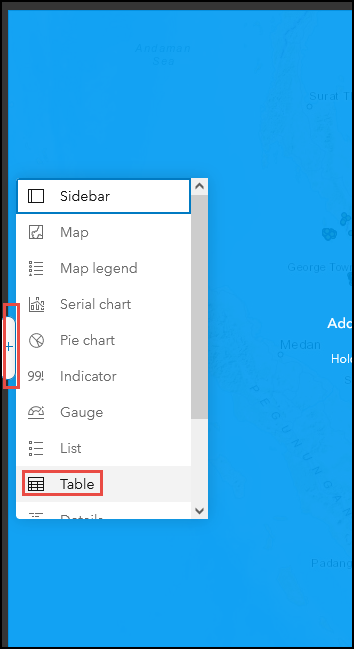 The Add element button and Table element