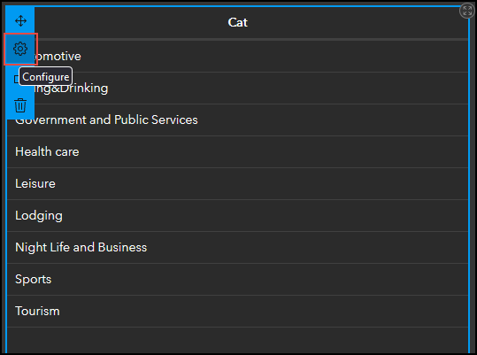 Configure button on the table