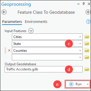The Feature Class To Geodatabase pane