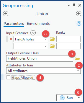 The Union tool parameters in the Geoprocessing pane.