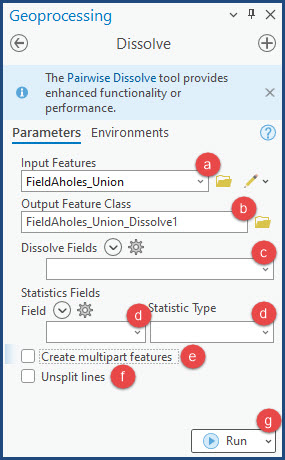 The Dissolve tool parameters in the Geoprocessing pane.