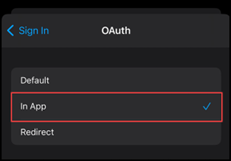 Selecting the In App OAuth option