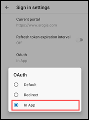Selecting the In App OAuth option
