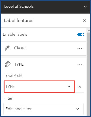 The drop-down button under Label field.