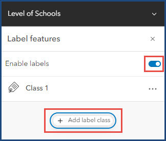 The Enable labels toggle button and the Add label class button.