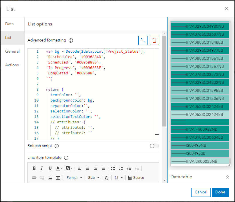 Specifying the Arcade expression in the ArcGIS Dashboards Expression window