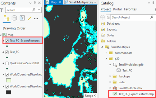 The shapefile is added to the map and the Catalog pane.