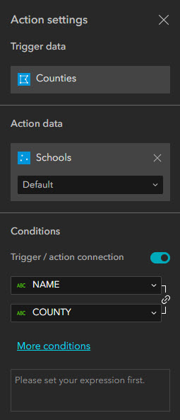 The Conditions for trigger and action data connection.