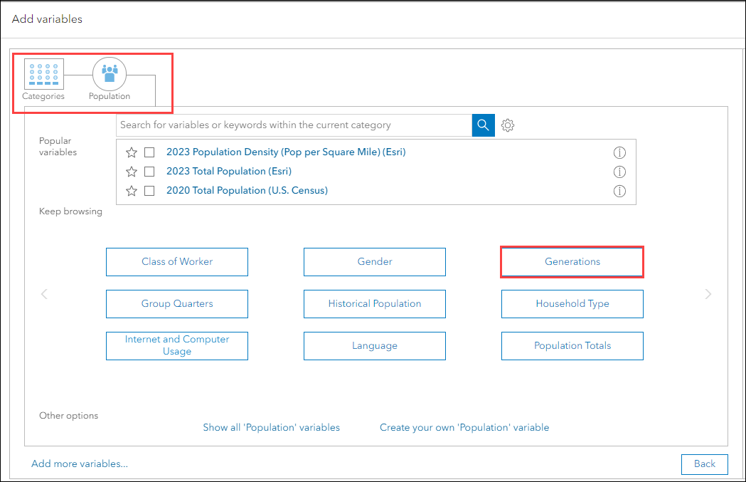 The Generations variable in the Add variables window