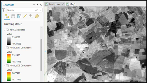 The output raster containing subtracted cell values on the map