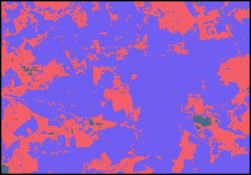 The output raster with pixel values indicating the vegetation change classes