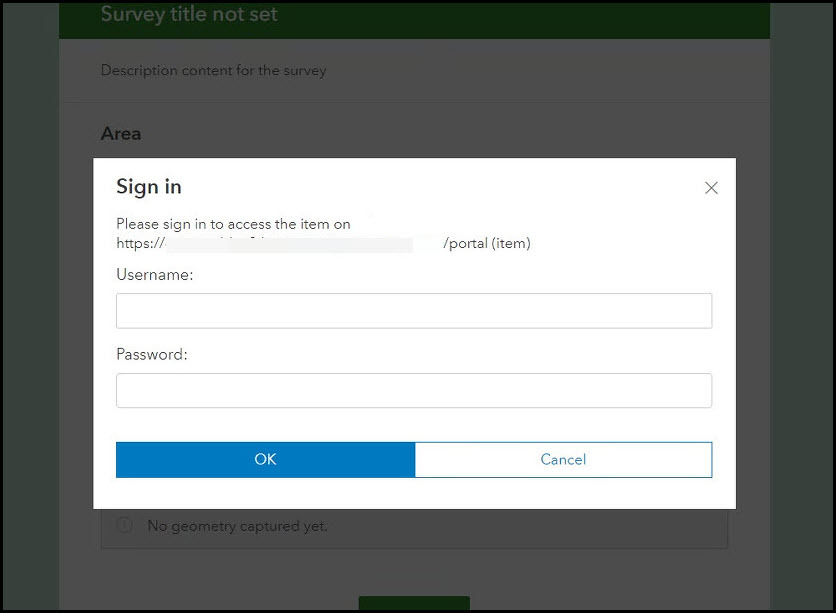 The Sign In dialog box is displayed in ArcGIS Survey123.