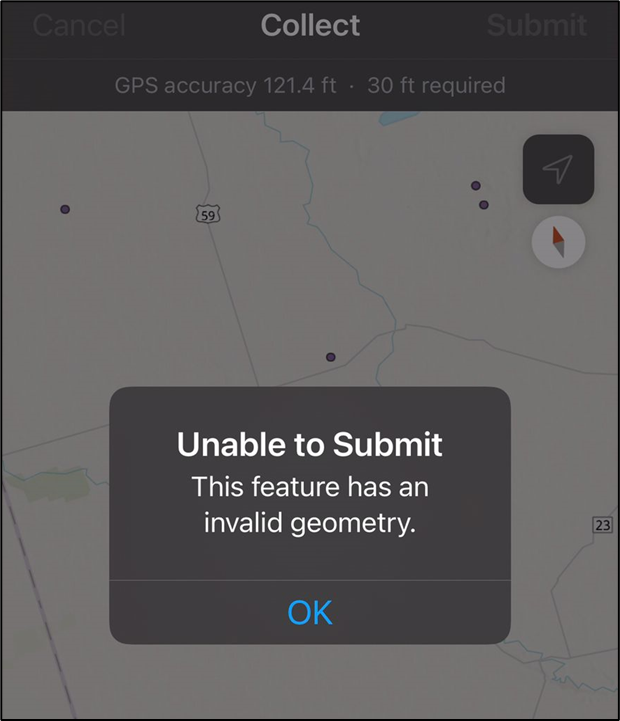 Error message in ArcGIS Field Maps mobile app