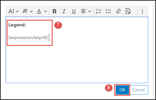 Adding the legend title and expression in the text editor