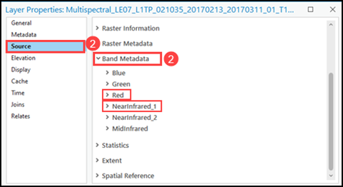 The raster Band Metadata in the Layer Properties window
