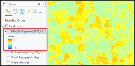 The output NDVI raster on the map