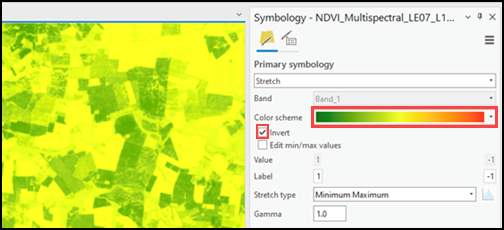 Changing the color scheme of the NDVI in the Symbology pane