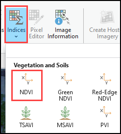 Navigating to the NDVI index on the ArcGIS Pro ribbon