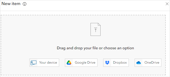 The 'New item' dialog box in ArcGIS Online.