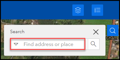 The image of default hint text displayed in the Search box of the Map widget in ArcGIS Experience Builder .